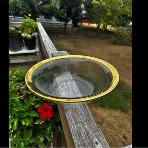 Vtg Cive Hand Crafted Studio Art Glass Italy Bowl Textured Glass w/Gold Rim 13”